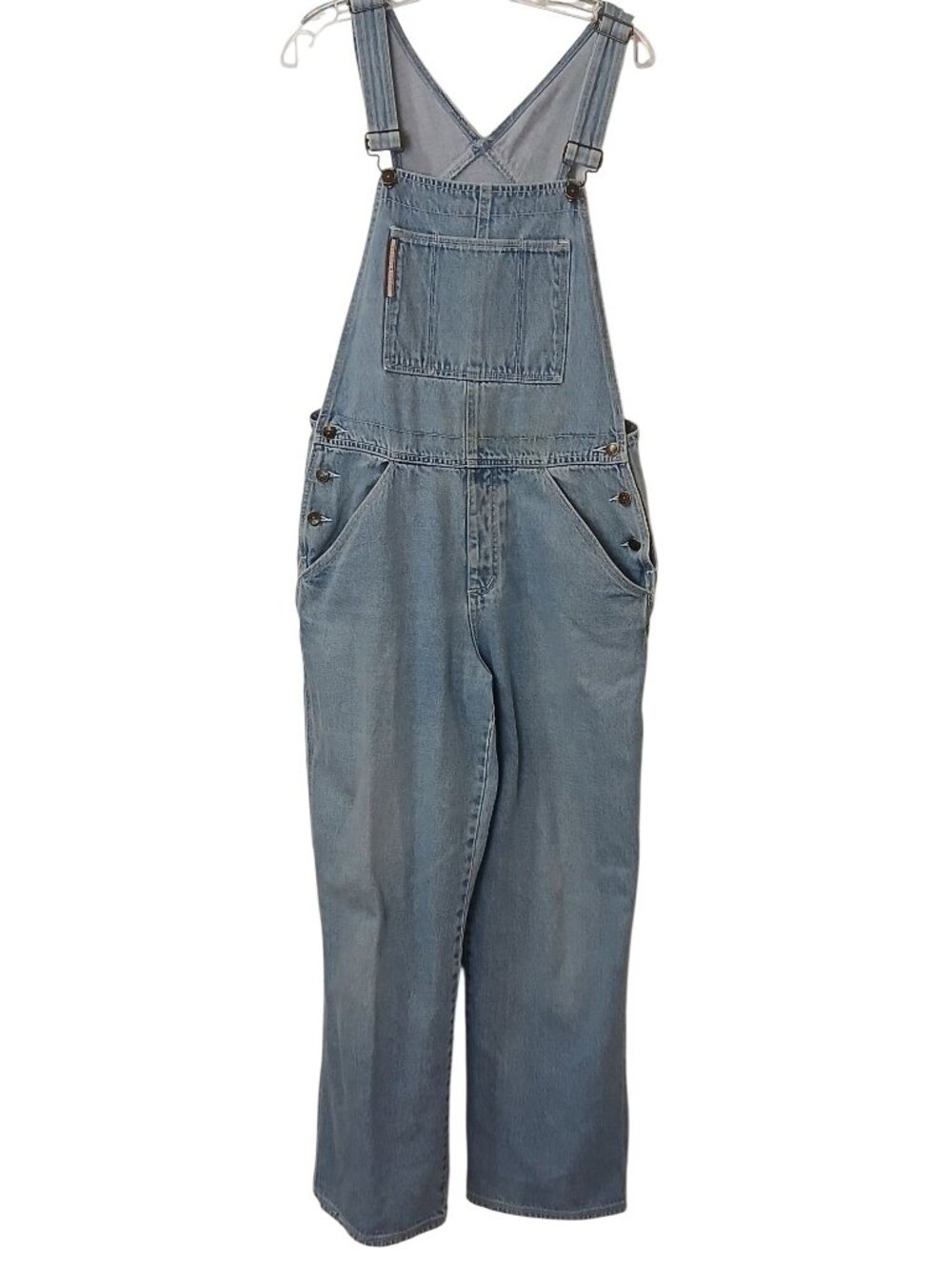 Vtg Abe Jeans Denim Overalls Womens Sz L Adj Straps Front Pocket Made Macau #B3 - Picture 12 of 13